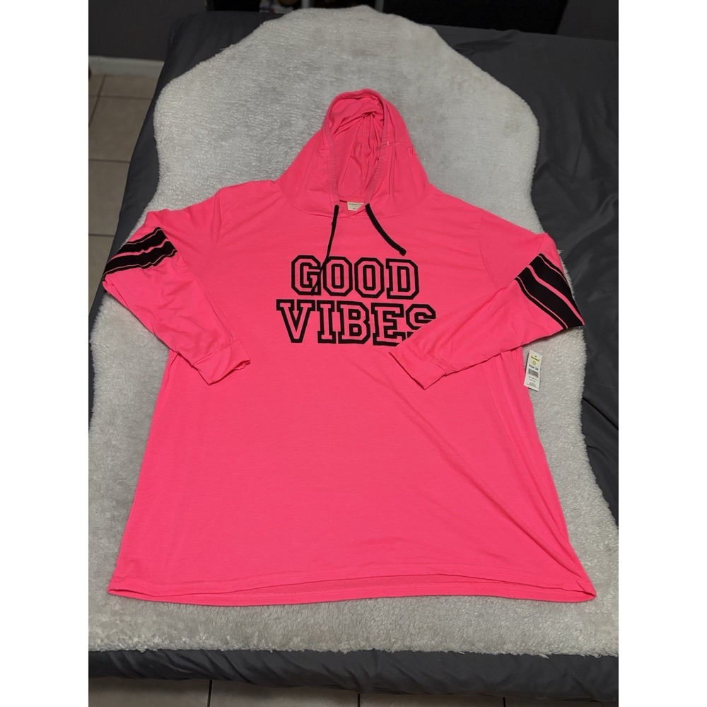 Bobbie Brooks Hot Pink Good Vibes Hoodie Long Sleeve Graphic Shirt Women Size 3X